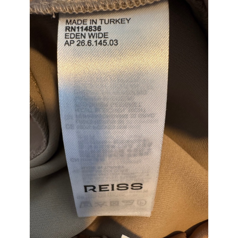 Reiss Eden Wide Leg Twill Trousers Mink Neutral High Rise Elastic Back Pants 6R - Picture 6 of 7